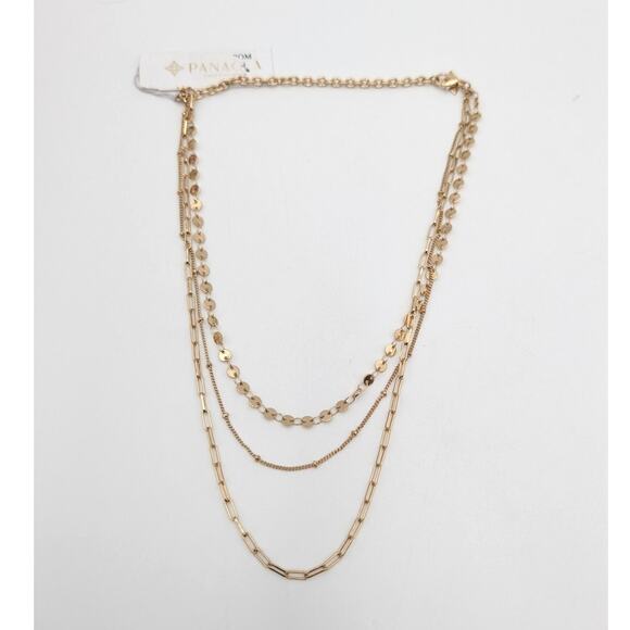 Panacea Gold Tone Triple Layer Chain Necklace Multi-Strand Fashion Jewelry - Picture 4 of 5